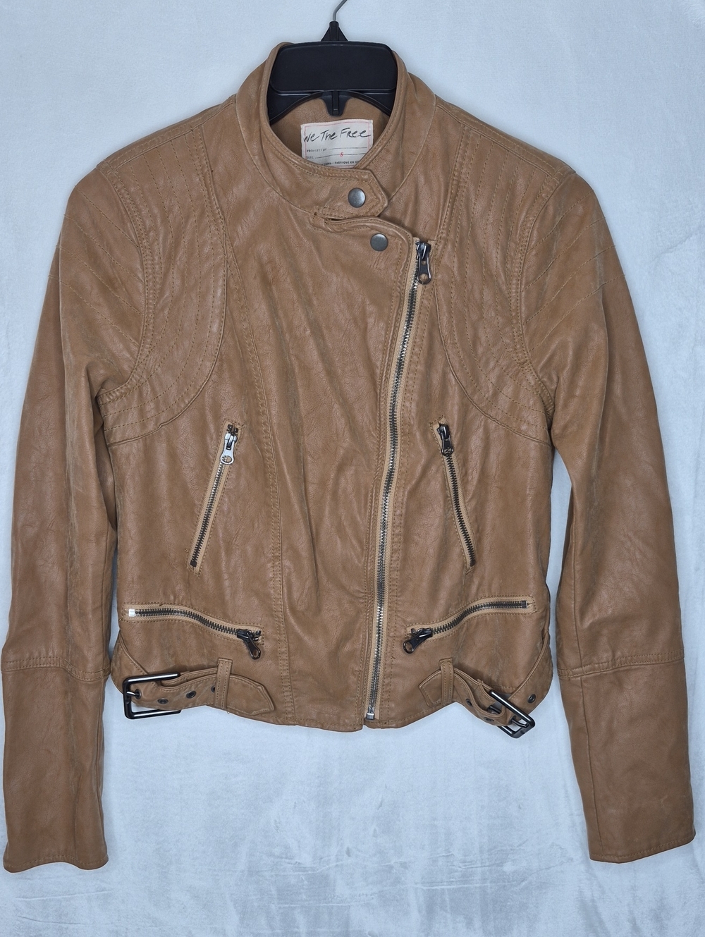 We The Free Free People Tan Faux Leather Asymmetric Moto Jacket S
